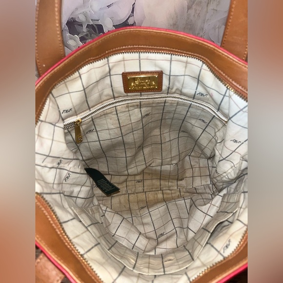 Lauren Ralph Lauren red leather LXVII tote bag Pebble Embossed Logo Purse - Picture 9 of 9